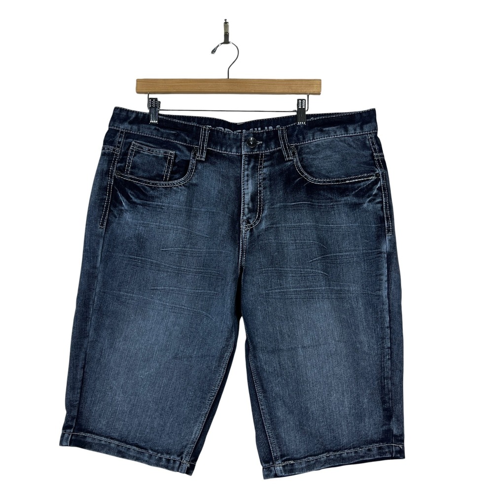 Route 66 Premium Embroidered Flap Pocket Denim Shorts Dark Wash Y2K Mens Size 38